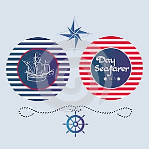 Day of the Seafarer. Sailing ship and lettering.