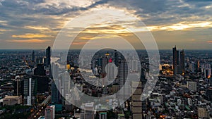 Day to night time lapse of Bangkok with Chao Phraya River, Thailand