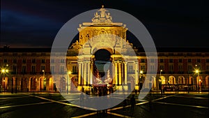 Day to night time lapse of praca do mercado in lisbon at sunset, 9 seconds clip,