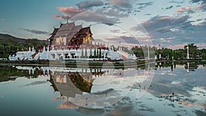 Day to night timelapse of Royal Flora temple Chiang Mai, Thailand