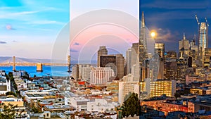 Day to night timelapse timeslice San Franciso panorama with full