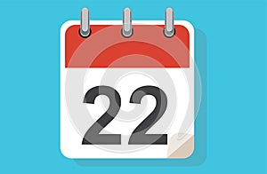Day twenty-two. Simple calendar with date 22. Flat calendar icon vector illustration. calendar icon flat day 22. Vector illustrati