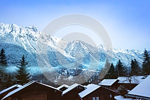 Day view of Chamonix village and Brevent mountain