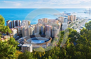 Day view of Malaga with Port and Placa de Torros