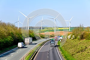 Day view UK Motorway Road Wind Turbines photo