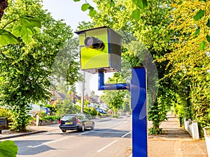 Day view UK static speed or safety camera on road