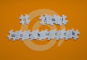 4 day work week symbol on puzzles four day working week concept. Modern approach doing business short workweek photo