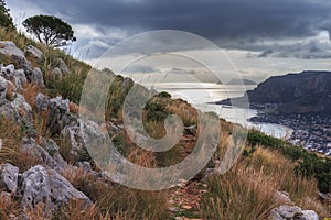 Daybreak over hills, Palermo, Italy