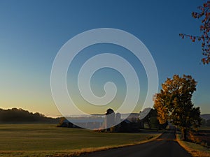 Daybreak over the rural farm during Autumn season