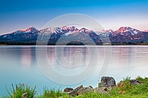 Daybreak and sunrise at Lake Hopfensee