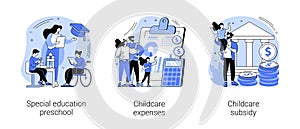 Daycare financial help abstract concept vector illustrations.
