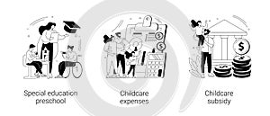 Daycare financial help abstract concept vector illustrations.