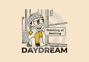 Daydream, thinking of nothing. a boy wearing a beanie was daydreaming by the window