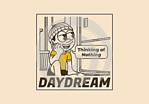 Daydream, thinking of nothing. a boy wearing a beanie was daydreaming by the window