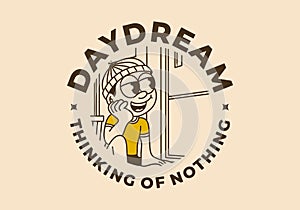 Daydream, thinking of nothing. a boy wearing a beanie was daydreaming by the window