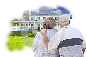 Daydreaming Senior Couple Over Custom Home Photo Thought Bubble