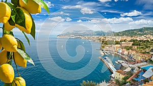 Daylight aerial view of cliff coastline Sorrento and Gulf of Naples in Southern Italy