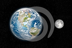 Daylight Earth and the Moon from space