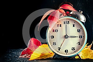 Daylight Saving Time concept, fall back in autumn, with a place for text