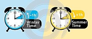 Daylight saving time date question. Winter time and summer time alarm clocks set. Fall back and spring forward.