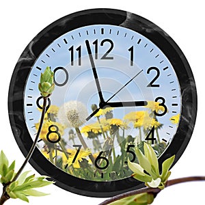 Daylight Saving Time DST. Wall Clock going to summer time +1. Turn time forward