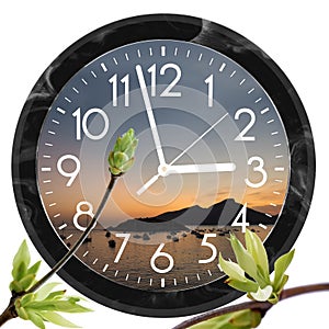 Daylight Saving Time DST. Wall Clock going to summer time +1. Turn time forward
