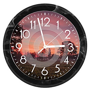 Daylight Saving Time. DST. Wall Clock going to winter time. Turn time forward. Abstract photo of changing time at spring