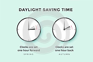 Daylight saving time. Set of clock time for Spring forward, Autumn back, Summer time