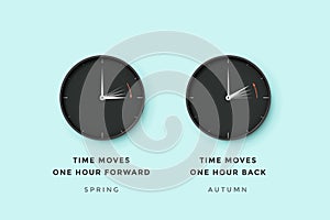 Daylight saving time. Set of clock time for Spring forward, Autumn back, Summer time