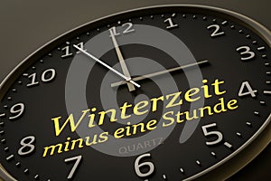 Daylight saving winter time minus one hour modern black clock style