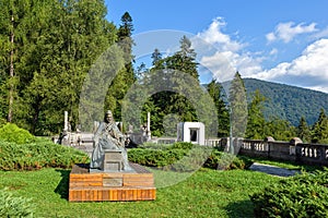 Daylight sunny view to statue of Elisabeth of Wied