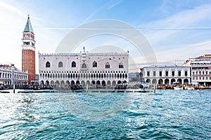 Daylight view from boat to Riva degli Schiavoni waterfront