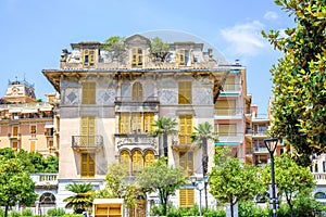 Daylight view to old abandoned hotel or apartments in Rapallo