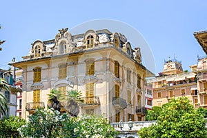 Daylight view to old abandoned hotel or apartments in Rapallo