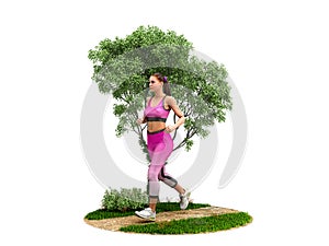 Dayly fitness concept girl runs on nature  3d render on white no shadow