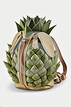 Daypack with artichoke vegetable design. Shoulder bag, elegant unusial leather daypack, AI generative