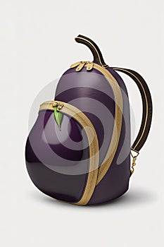 Daypack with purple aubergine vegetable design. Shoulder bag, elegant unusial leather luxury ornate leather bag, AI generative