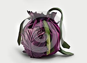 Daypack in shape of purple red cabbage, unusual vegetable design. Shoulder bag, elegant unusial leather luxury ornate leather bag