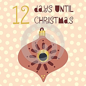 12 Days until Christmas vector illustration. Christmas countdown twelve days til Santa. Vintage Scandinavian style. Hand drawn photo