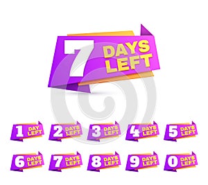 Days left. Countdown day to go numbers. Offer sale business sign vector set