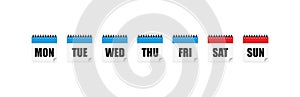 Days week calendar set icon in flat style. Vector