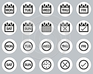 Days Of The Week Icons Black & White Flat Design Circle Set Big