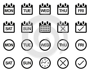 Days Of The Week Icons Black & White Set Big