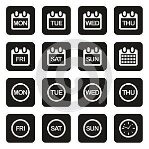 Days of the Week Icons White On Black