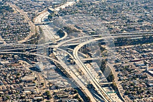 Daytime Aerial view of the 110 and the 105 interchanges in Los Angeles, California