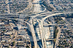 Daytime Aerial view of the 110 and the 105 interchanges in Los Angeles, California