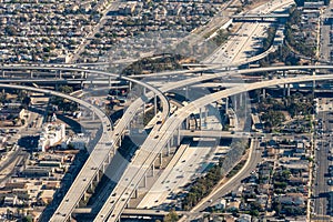 Daytime Aerial view of the 110 and the 105 interchanges in Los Angeles, California