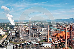 Daytime aerial view of industry at Port Kembla, Australia