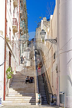 daytime image of escadinhas da saude with escalator seen from ro martim moniz, lisbon.