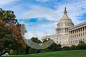 Daytime Landscape US Capitol Building Washington DC Grass Blue S